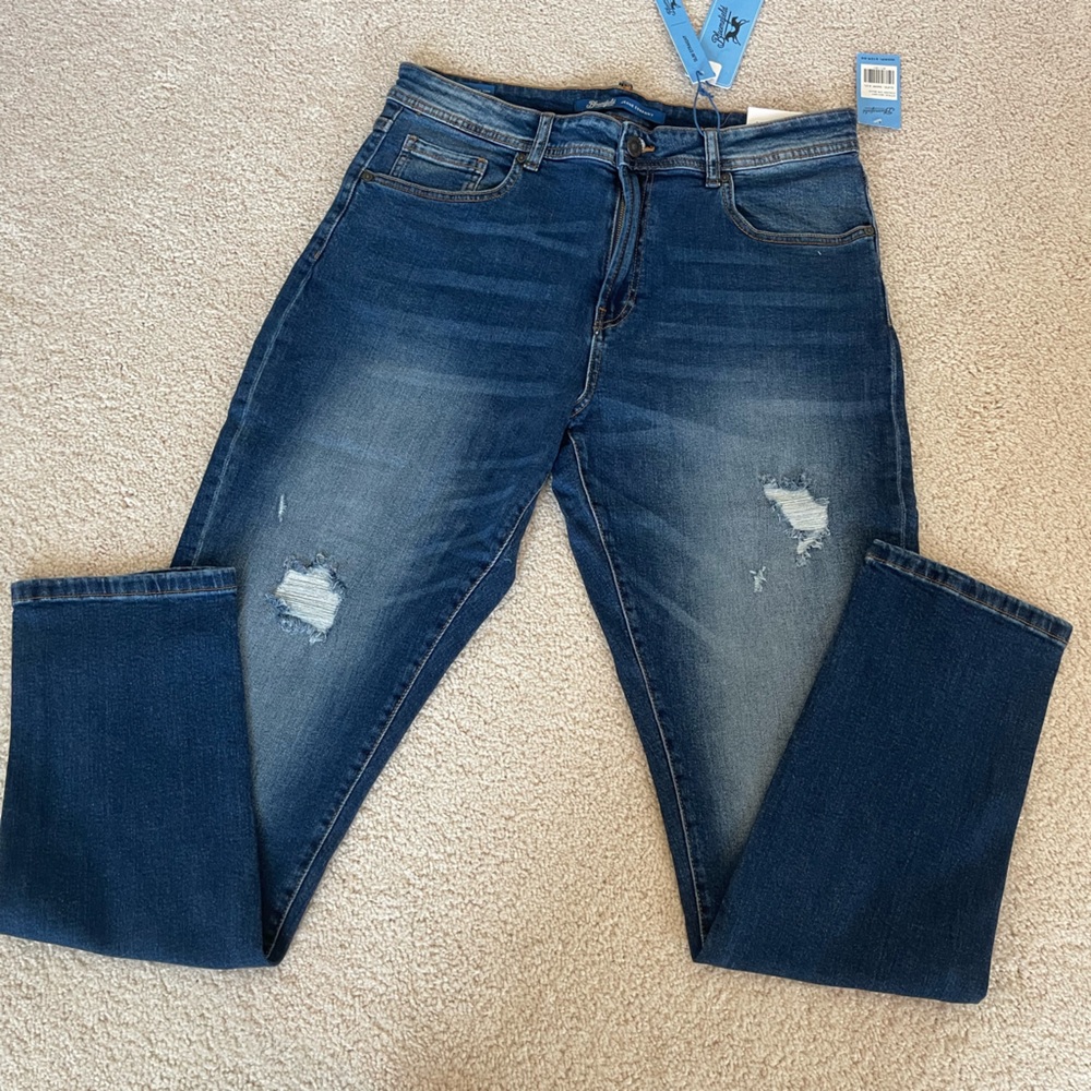Bloomefield Slim Straight Blue Jeans with Modern Distressing